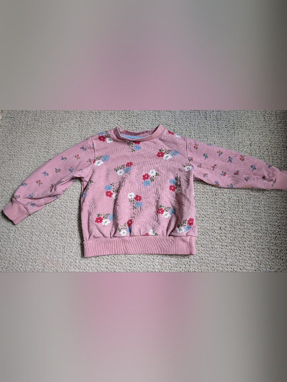 Mini Boden Girls' Pink Floral Pullover Sweatshirt